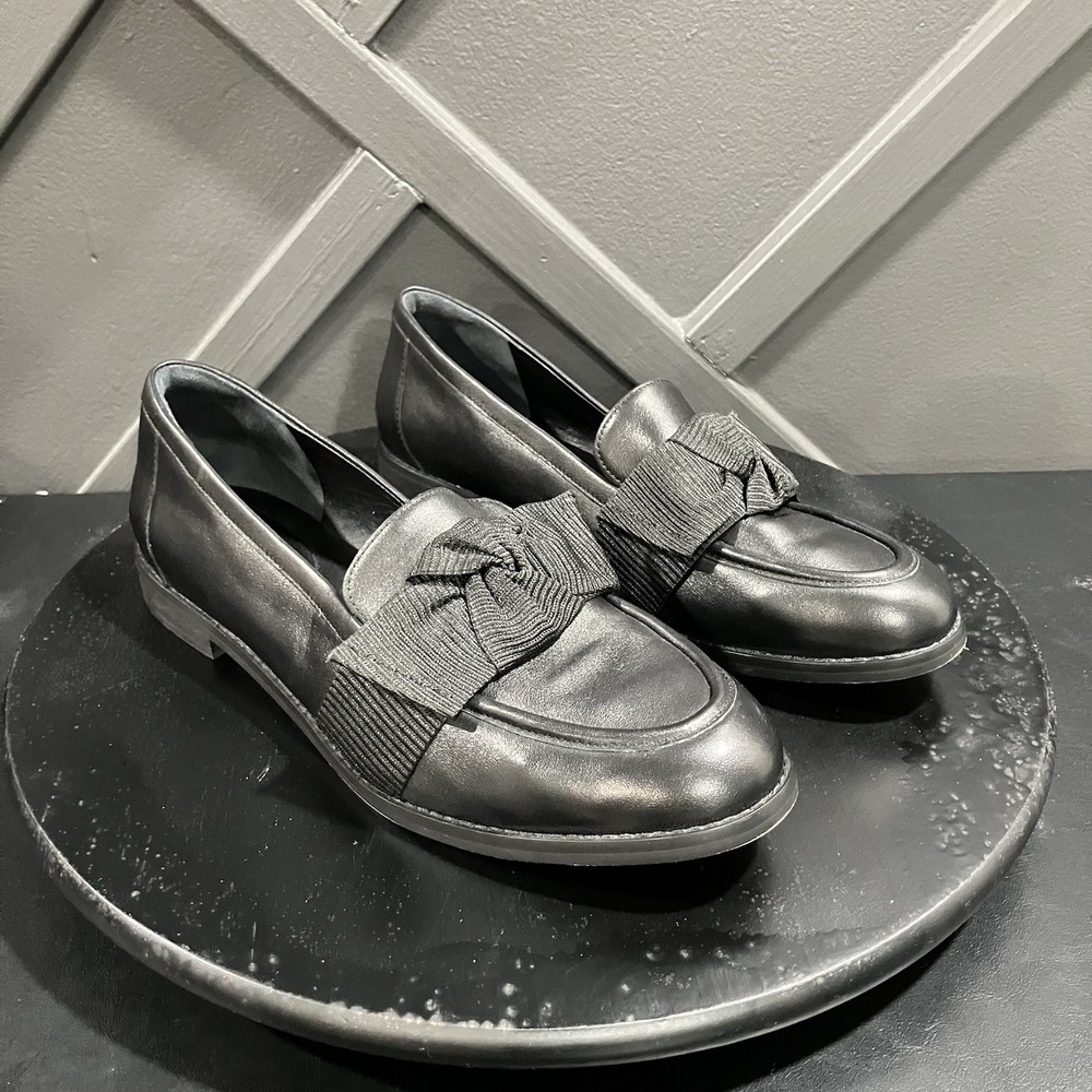 Quince Leather Ballet Loafers Black Bow Slip Onโ Flats Women's Size 10